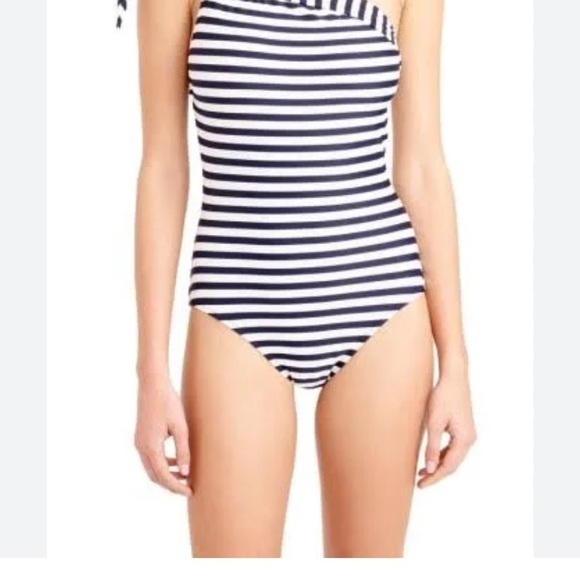 J.Crew One-shoulder one-piece swimsuit in classic stripe Navy/Ivory - Picture 3 of 15
